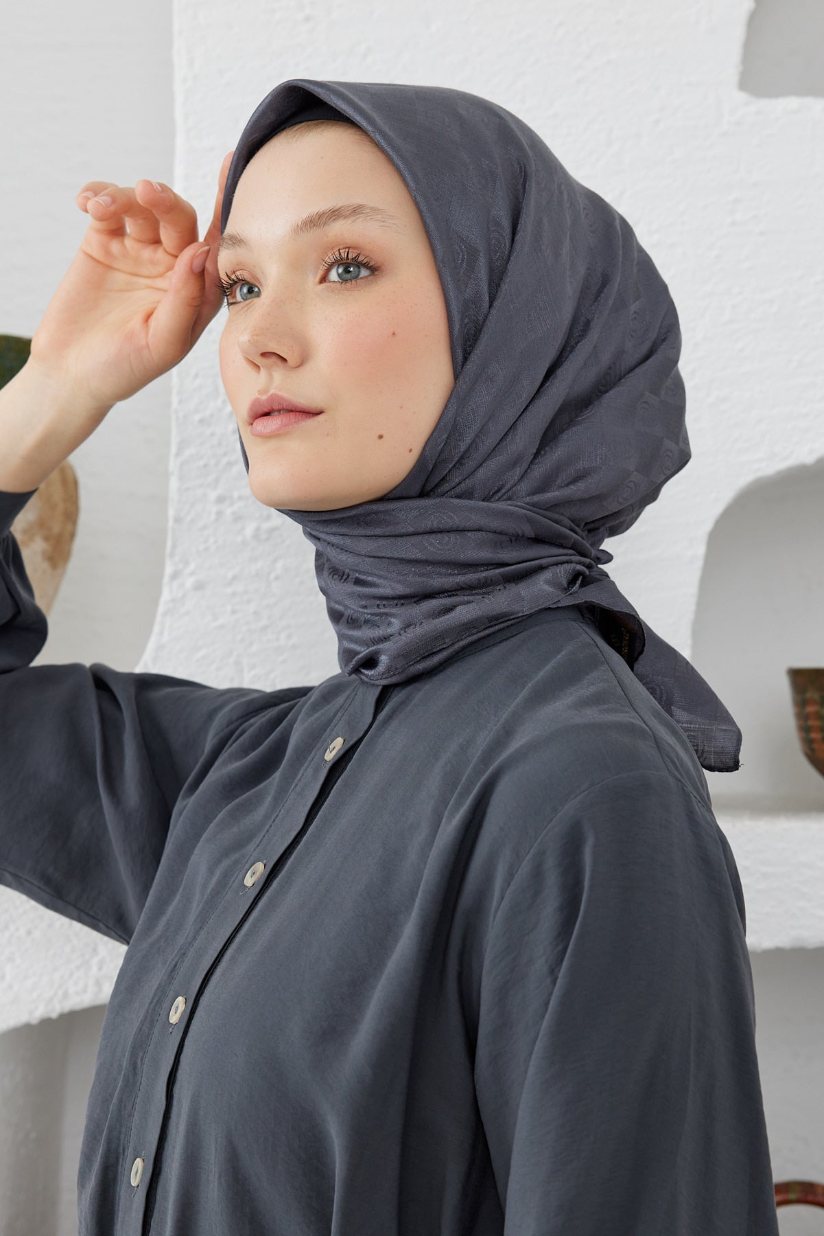 Dama Desen Eşarp - Antrasit