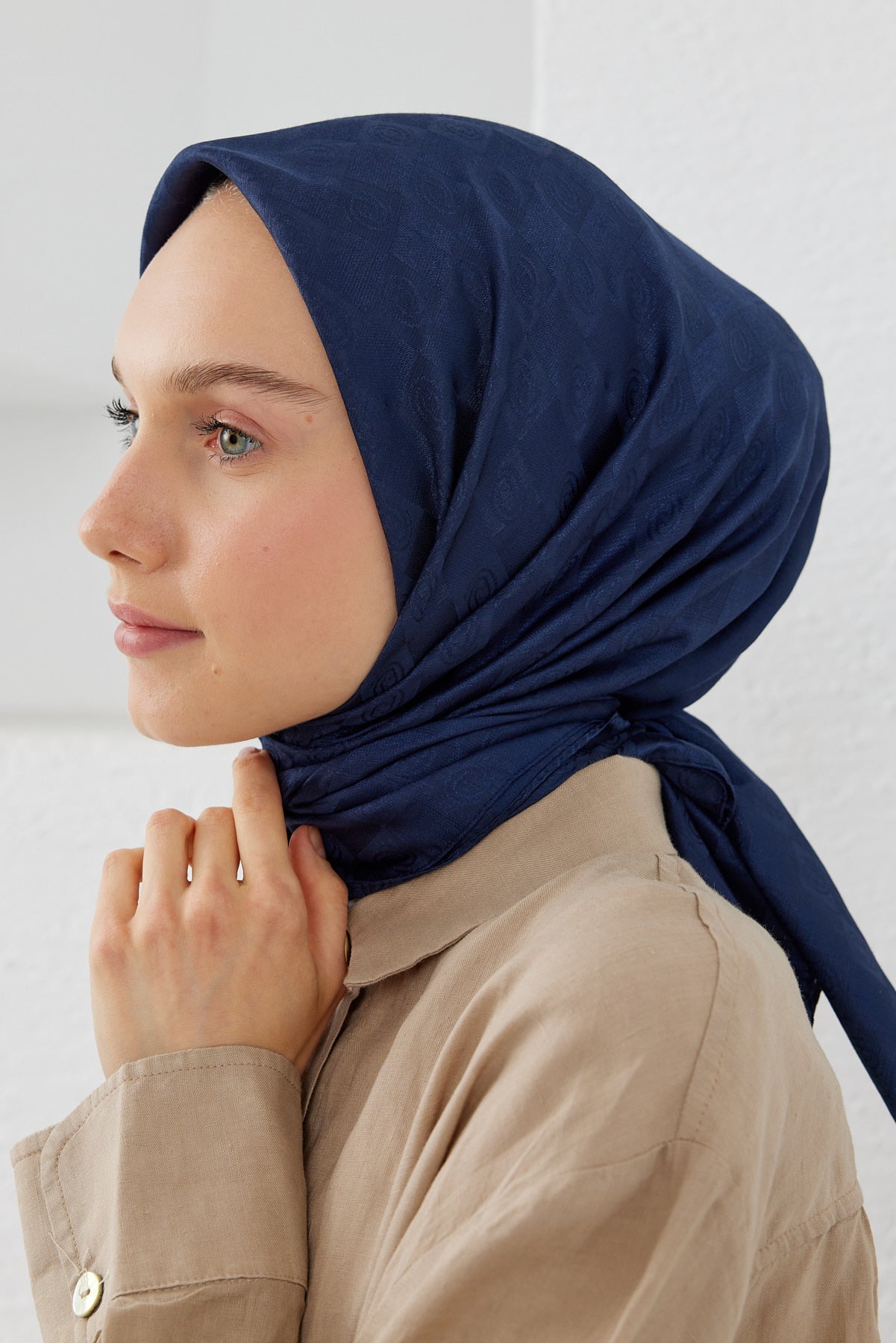 Dama Desen Eşarp - Lacivert