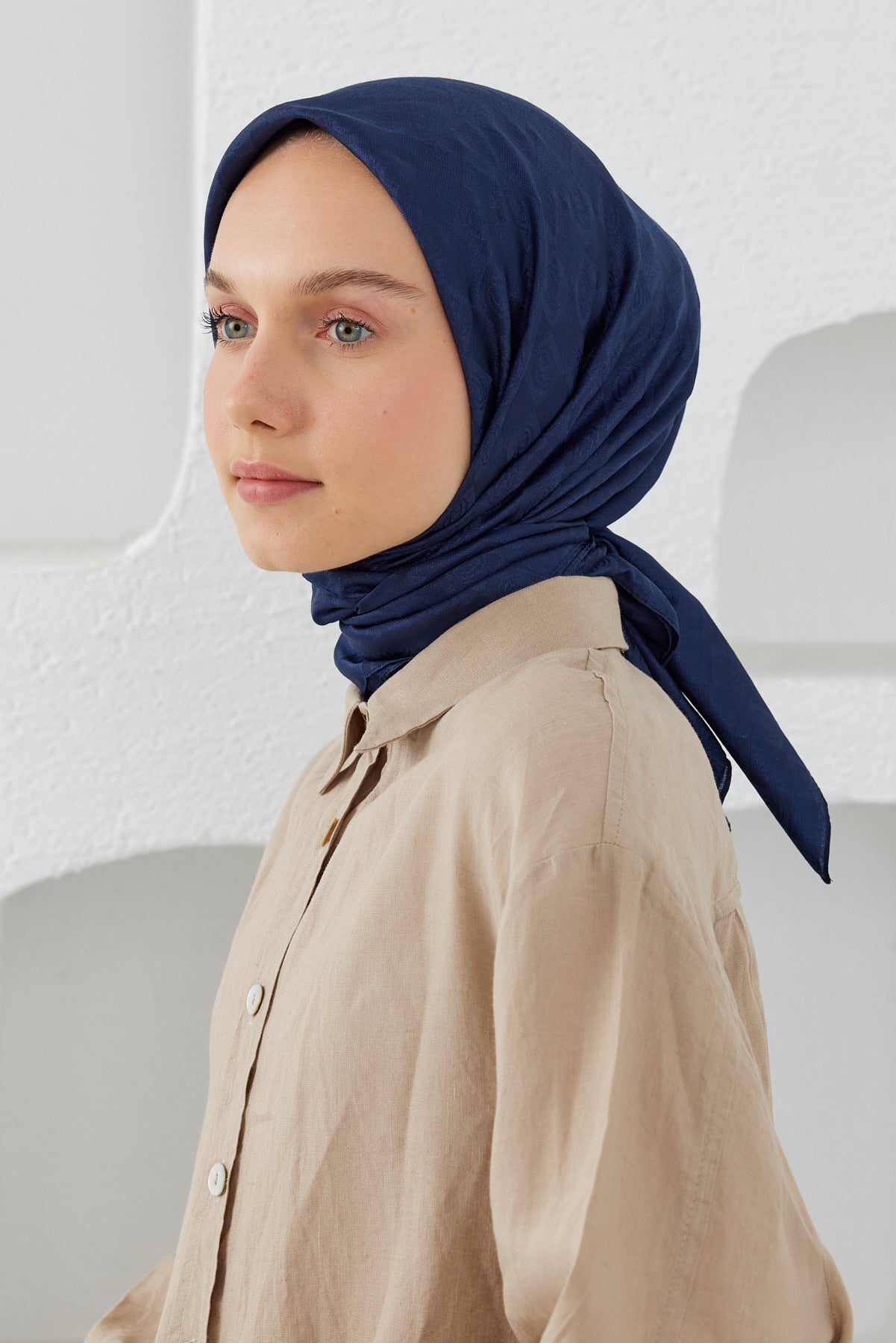 Dama Desen Eşarp - Lacivert