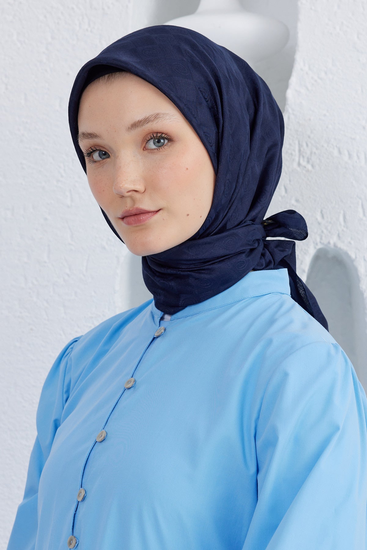 Dama Desen Eşarp - Koyu Lacivert