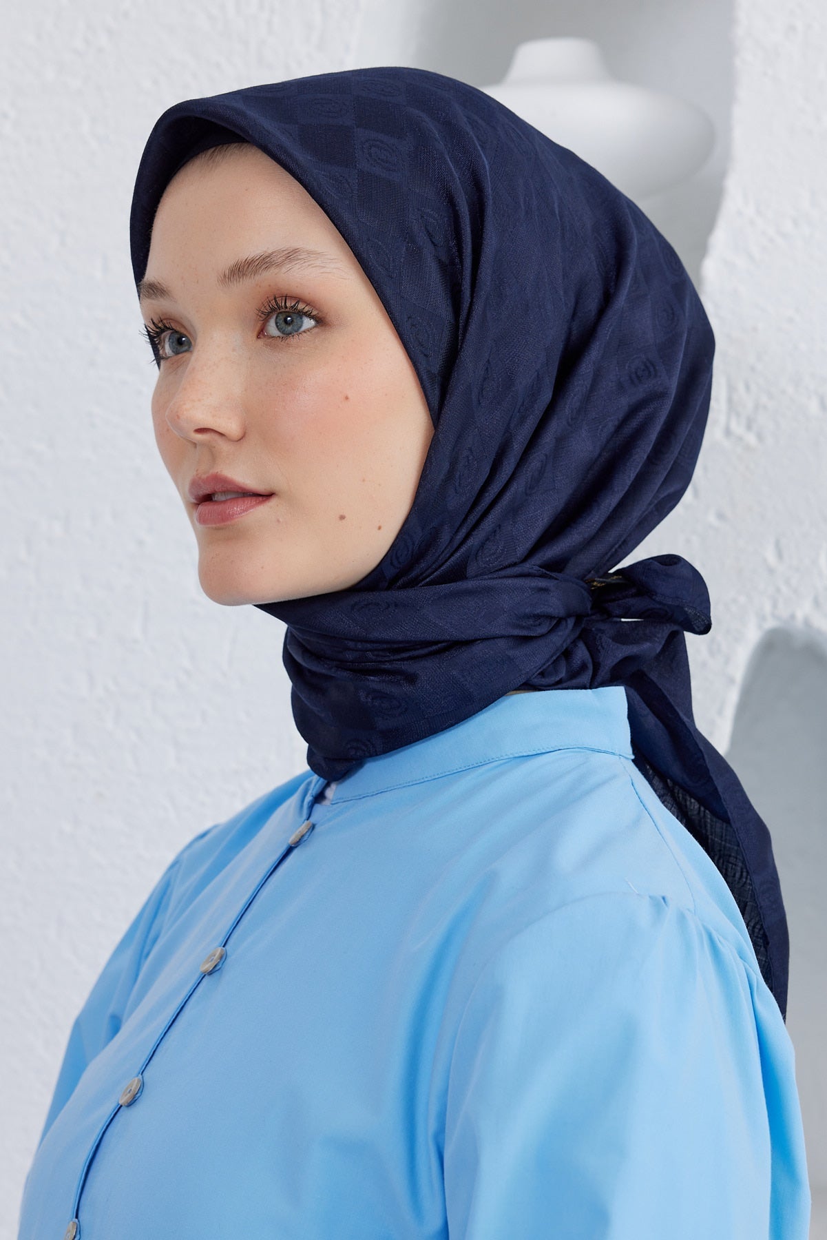 Dama Desen Eşarp - Koyu Lacivert