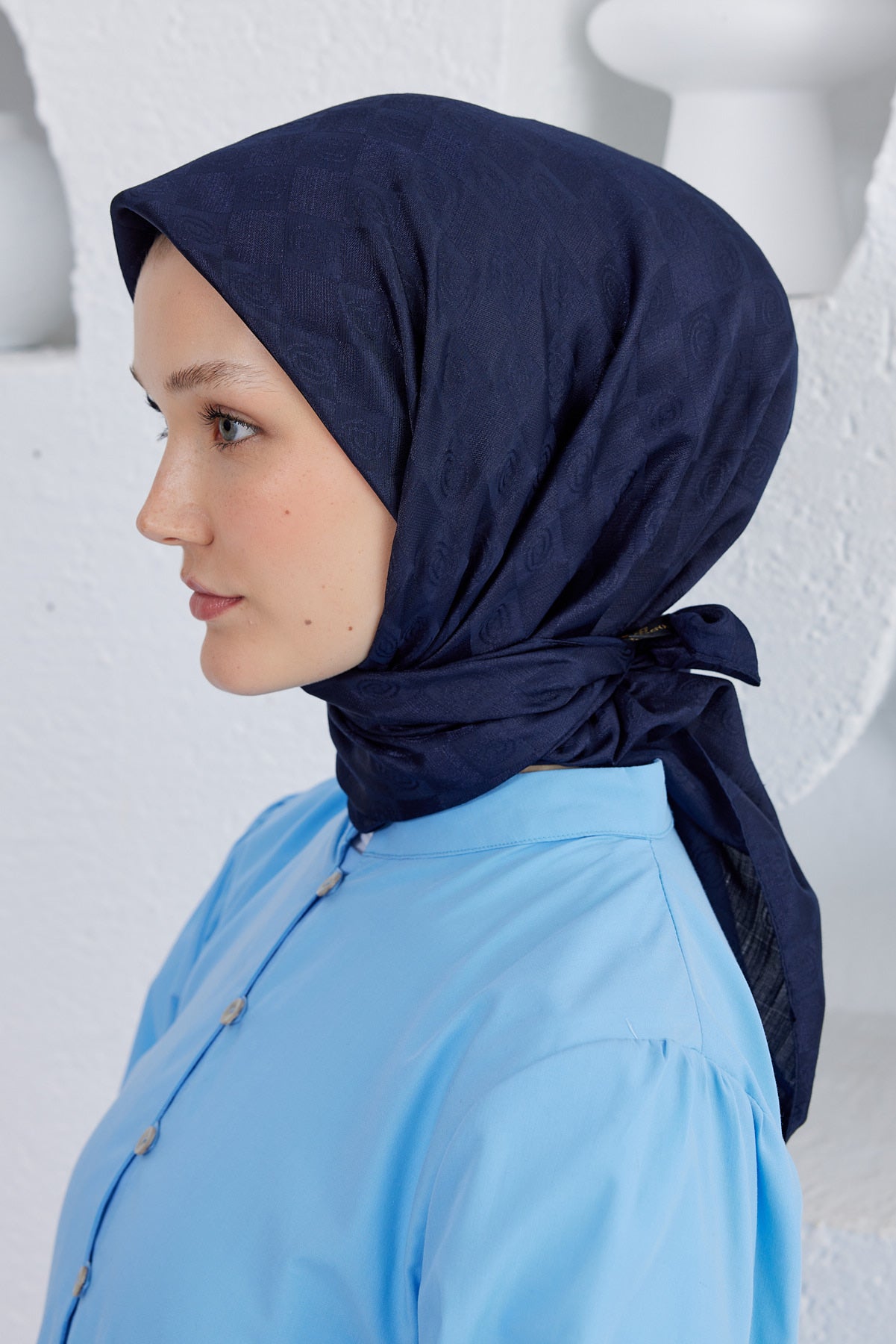 Dama Desen Eşarp - Koyu Lacivert