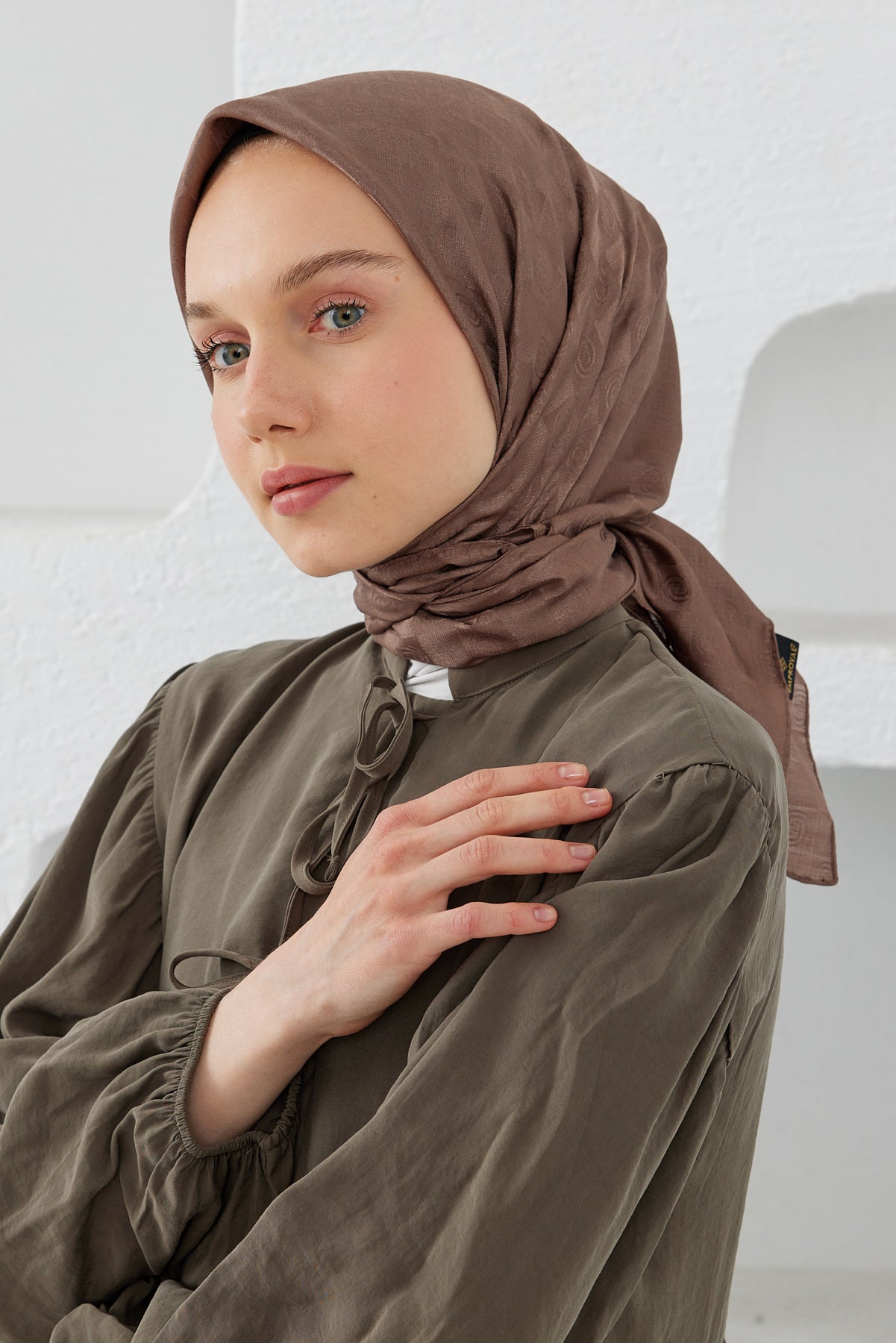 Dama Desen Eşarp - Kahverengi