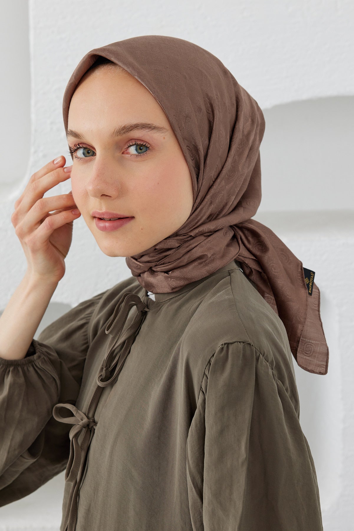 Dama Desen Eşarp - Kahverengi