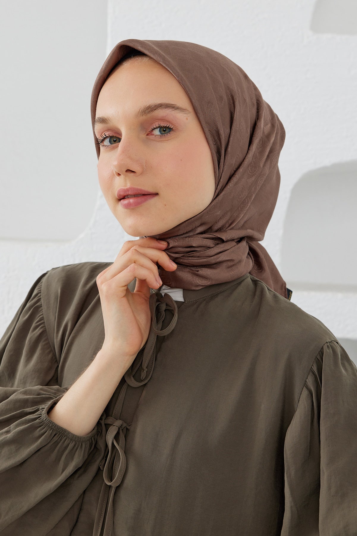 Dama Desen Eşarp - Kahverengi