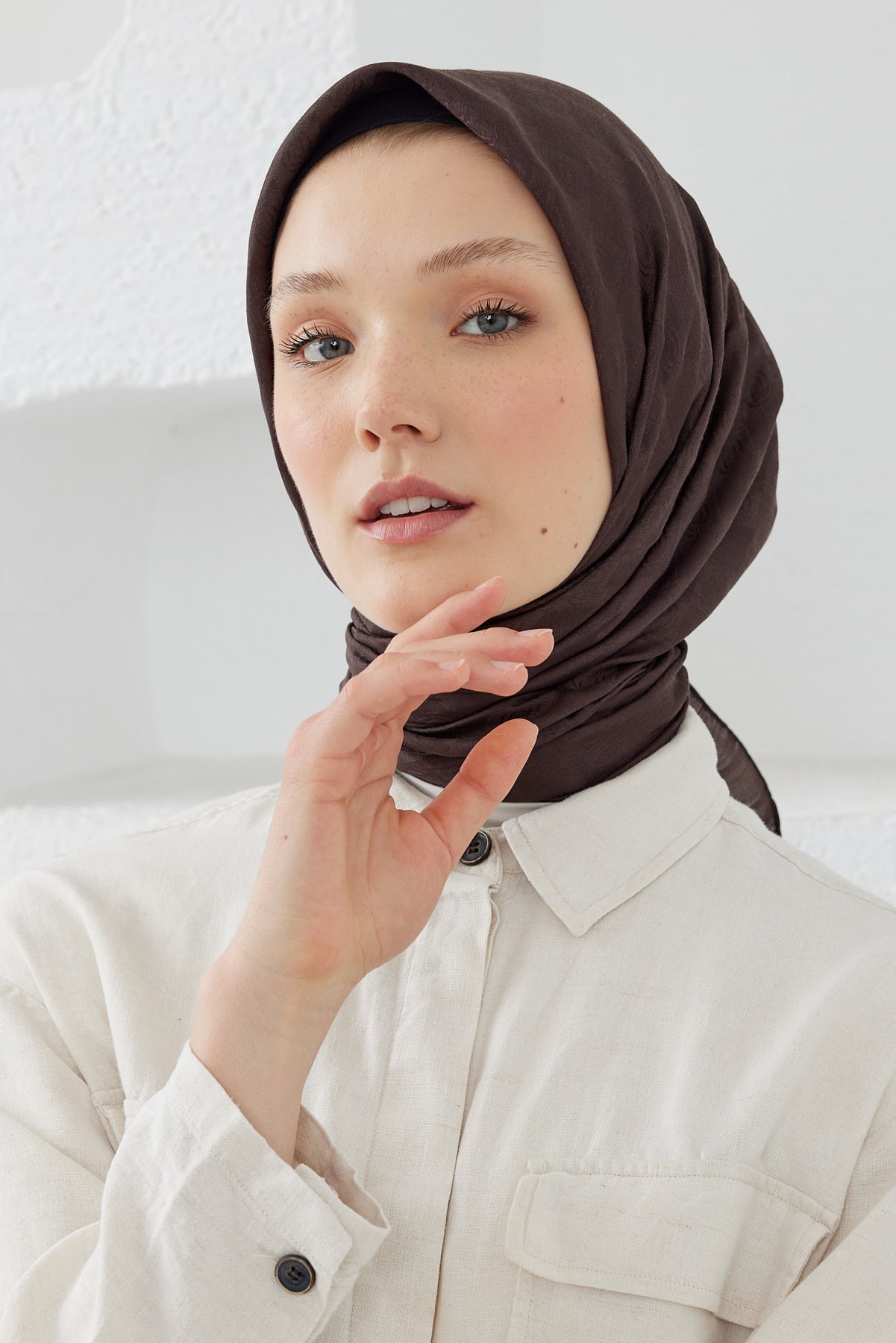 Dama Desen Eşarp - Acı Kahve