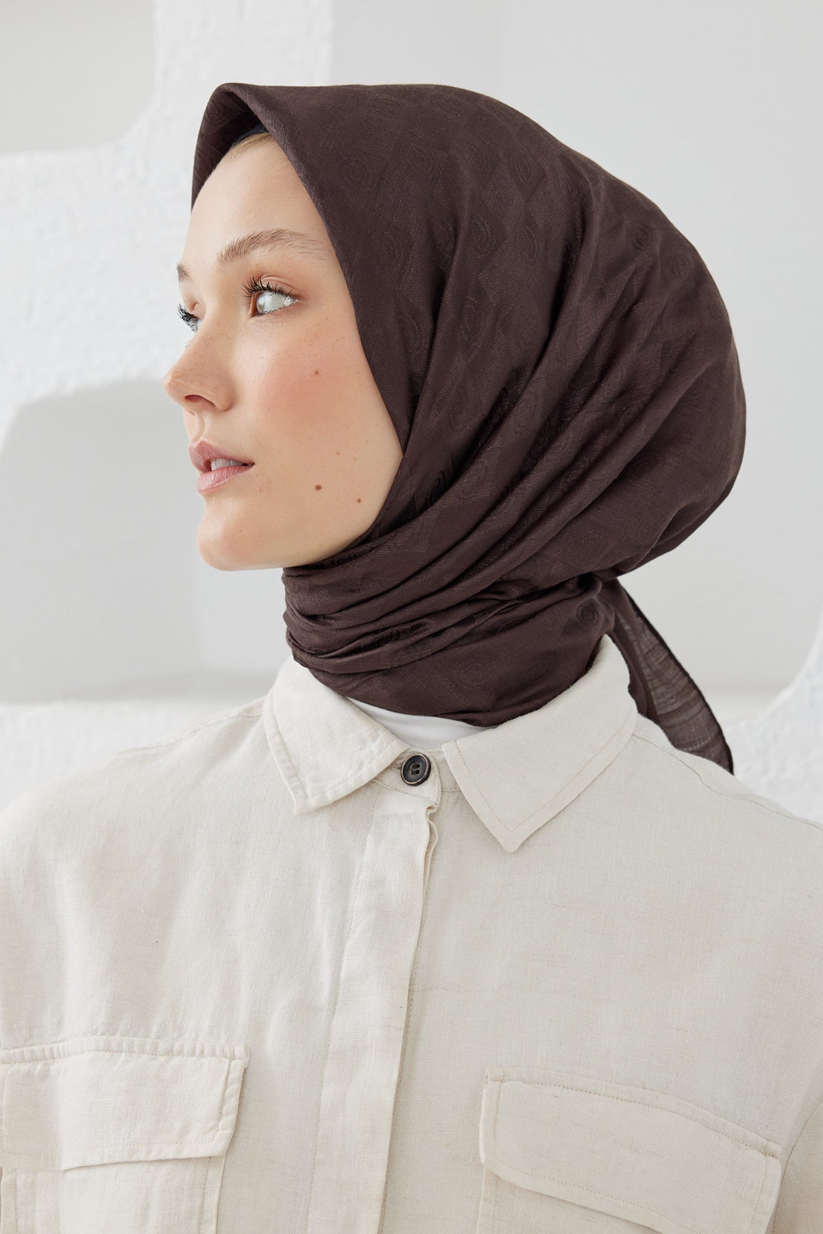 Dama Desen Eşarp - Acı Kahve