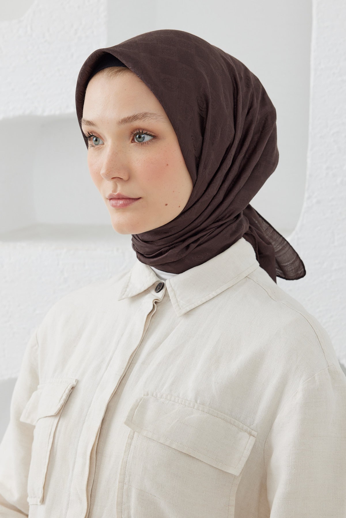 Dama Desen Eşarp - Acı Kahve