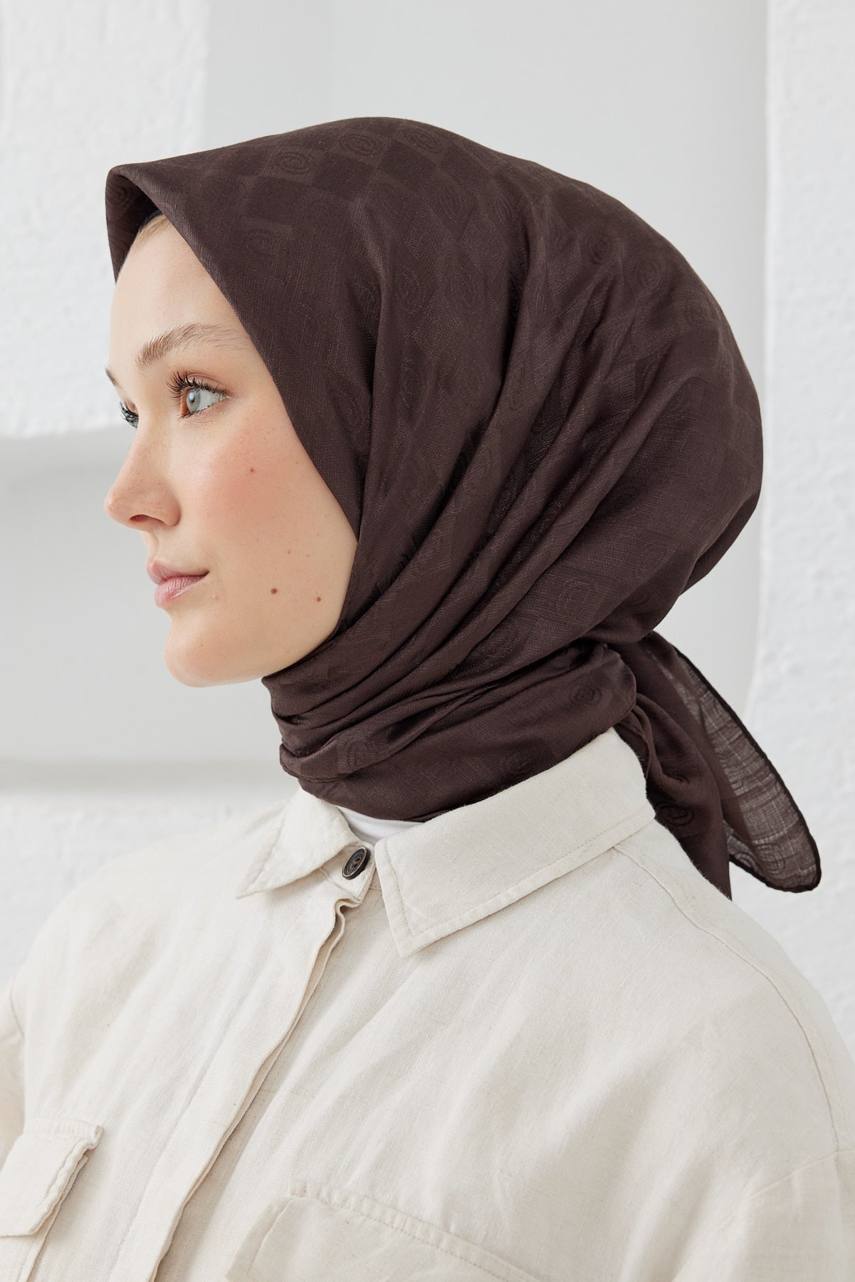 Dama Desen Eşarp - Acı Kahve