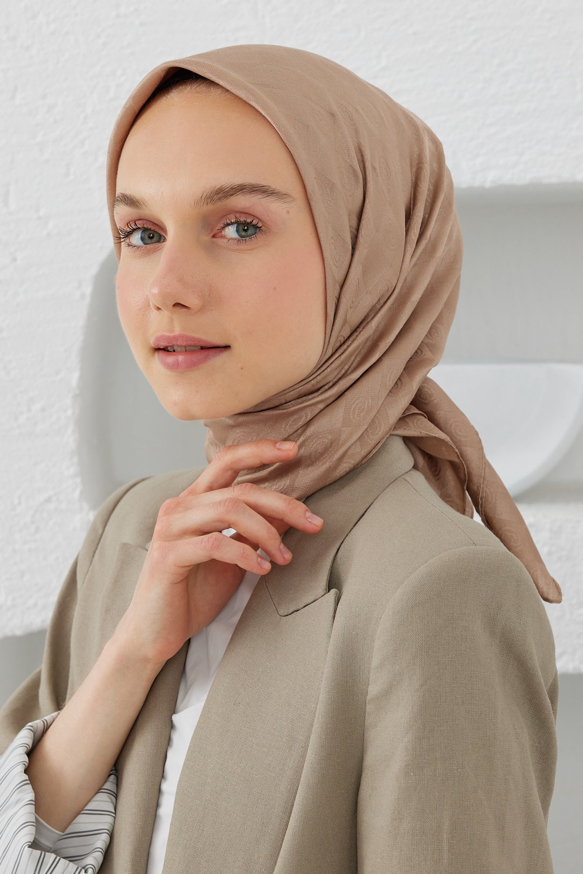 Dama Desen Eşarp - Latte