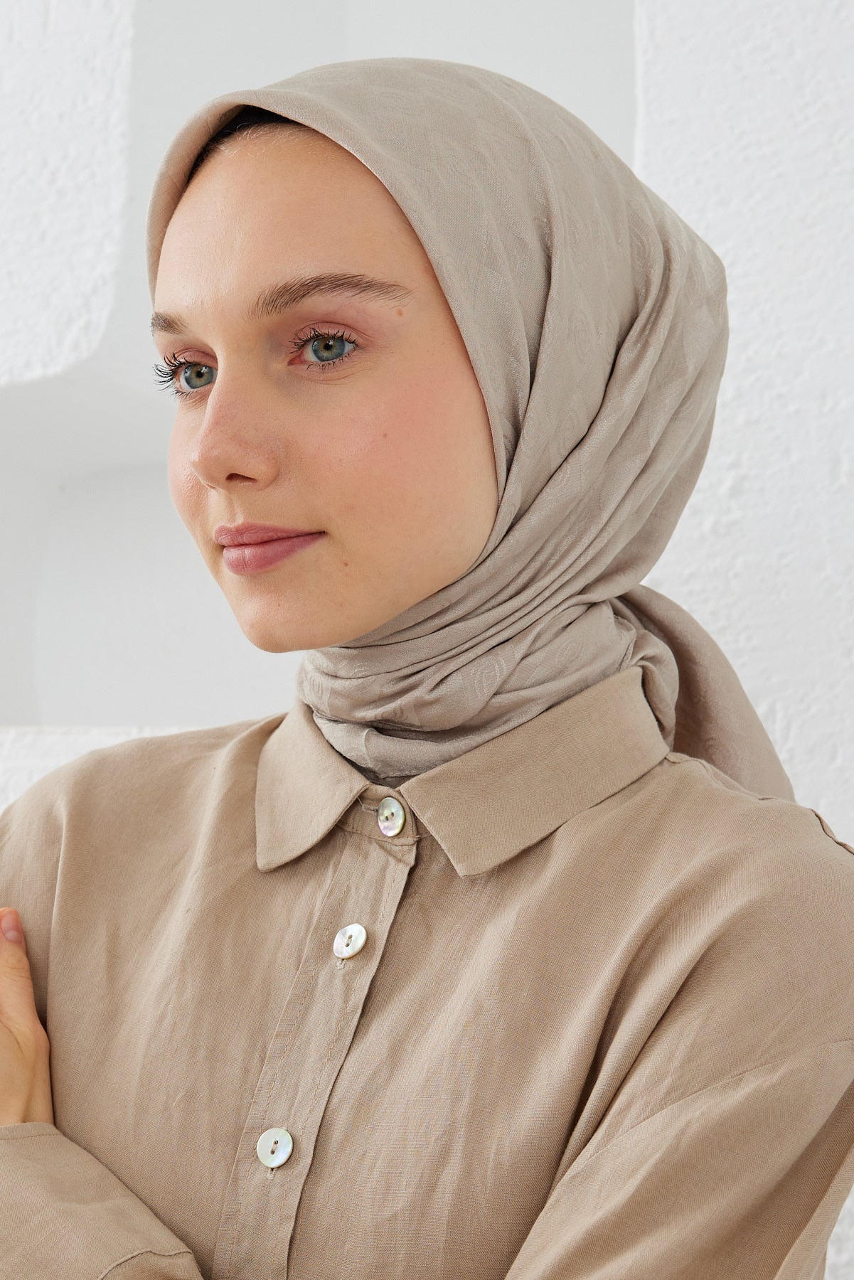 Dama Desen Eşarp - Vizon