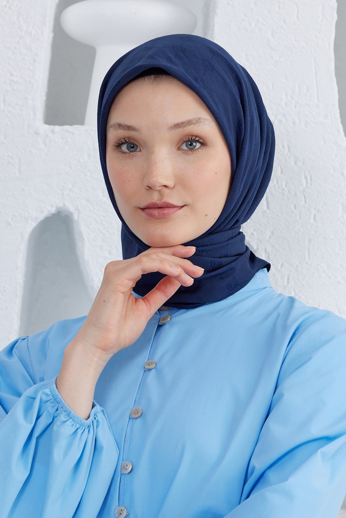 Monogram Desen Eşarp - Lacivert