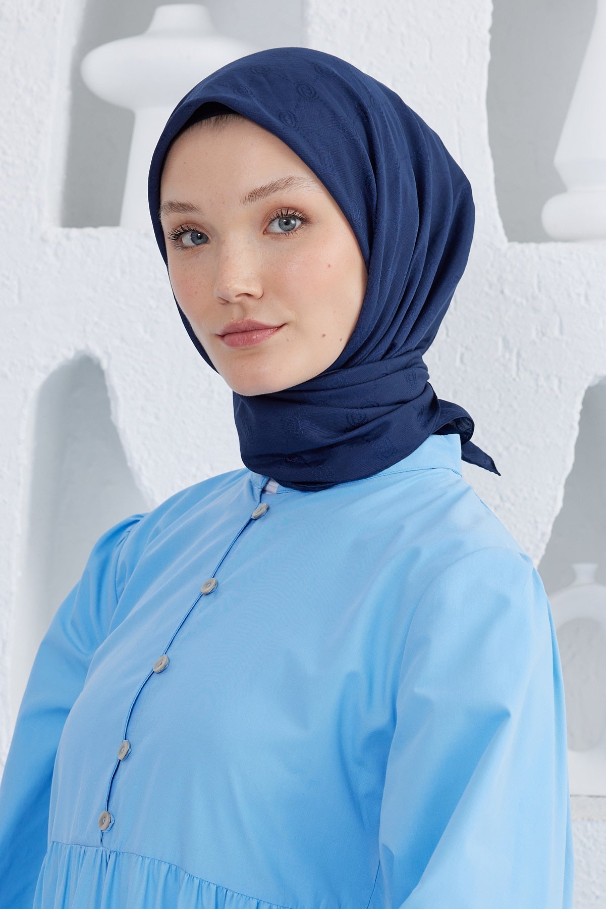 Monogram Desen Eşarp - Lacivert