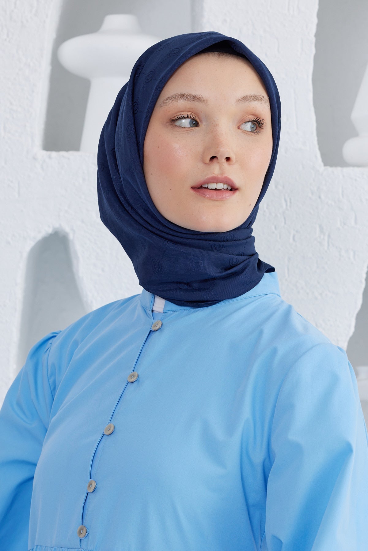 Monogram Desen Eşarp - Lacivert