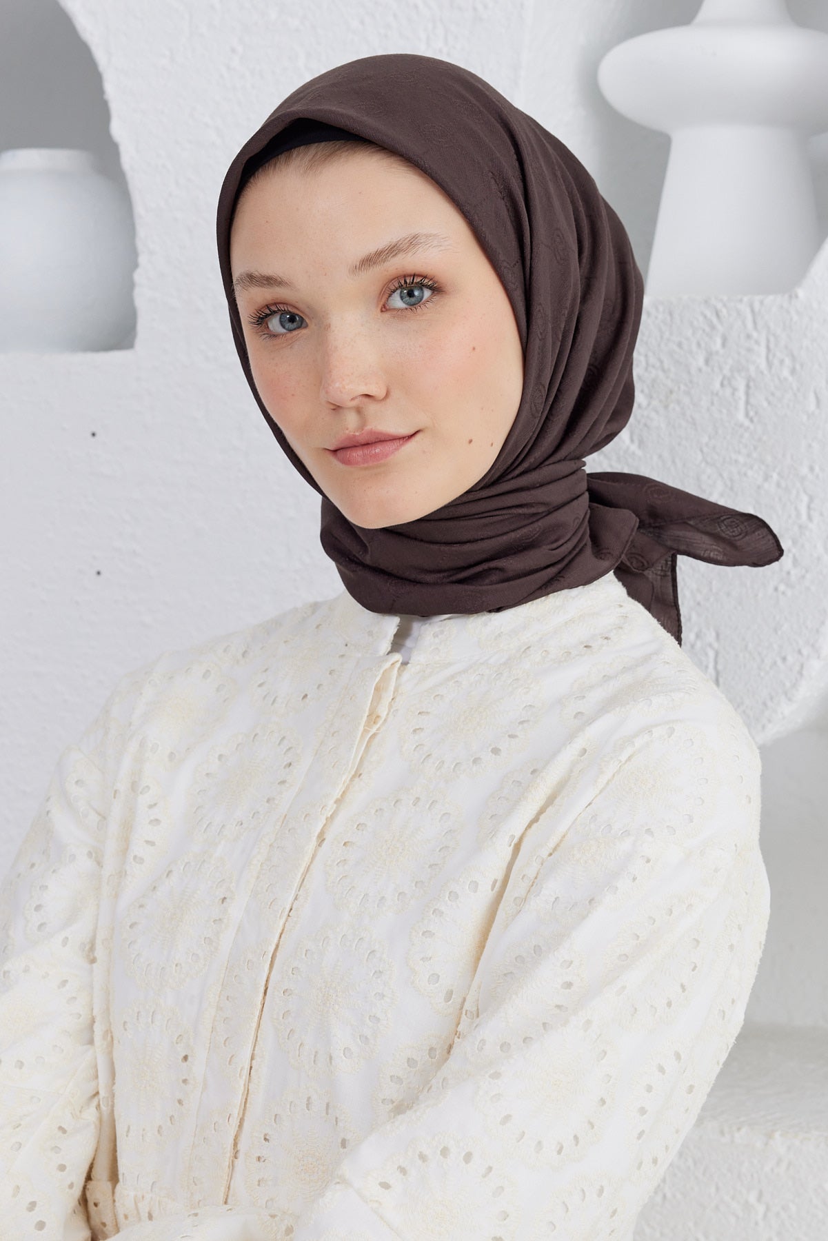 Monogram Desen Eşarp - Acı Kahve