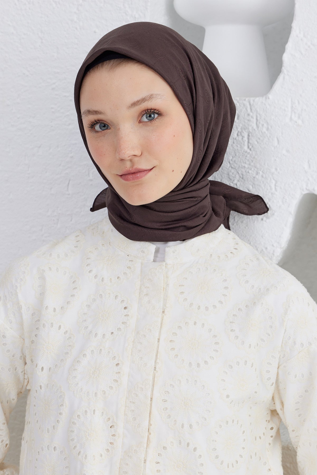 Monogram Desen Eşarp - Acı Kahve