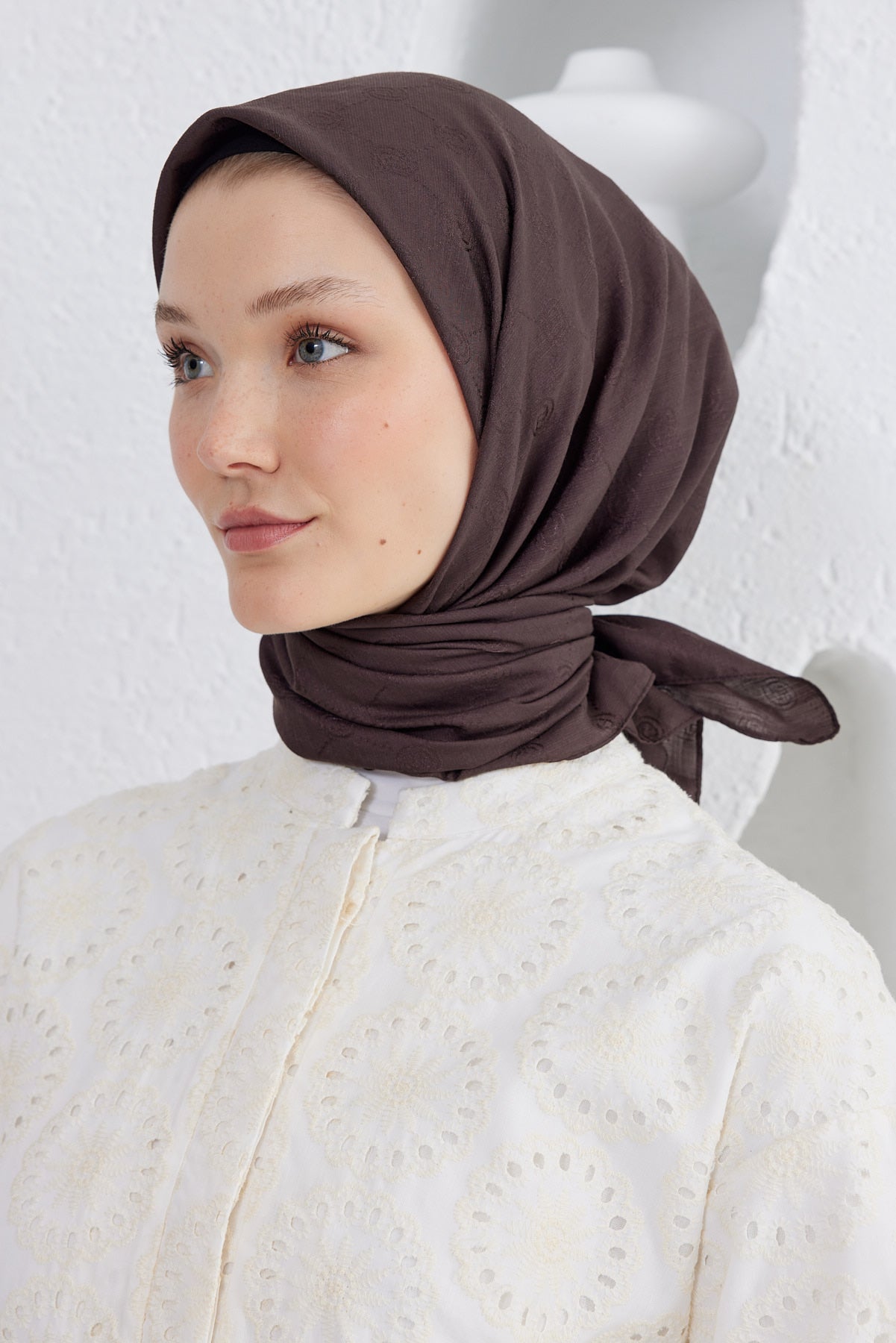 Monogram Desen Eşarp - Acı Kahve