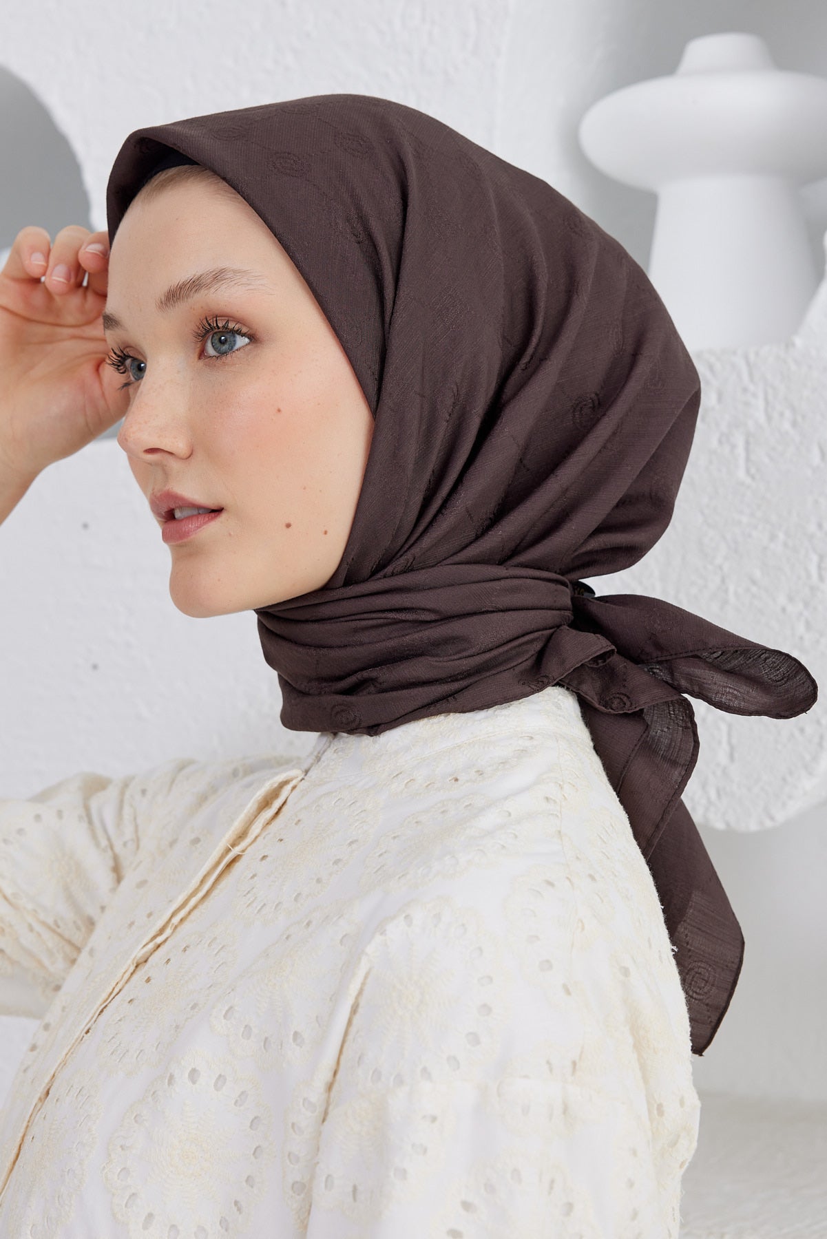 Monogram Desen Eşarp - Acı Kahve