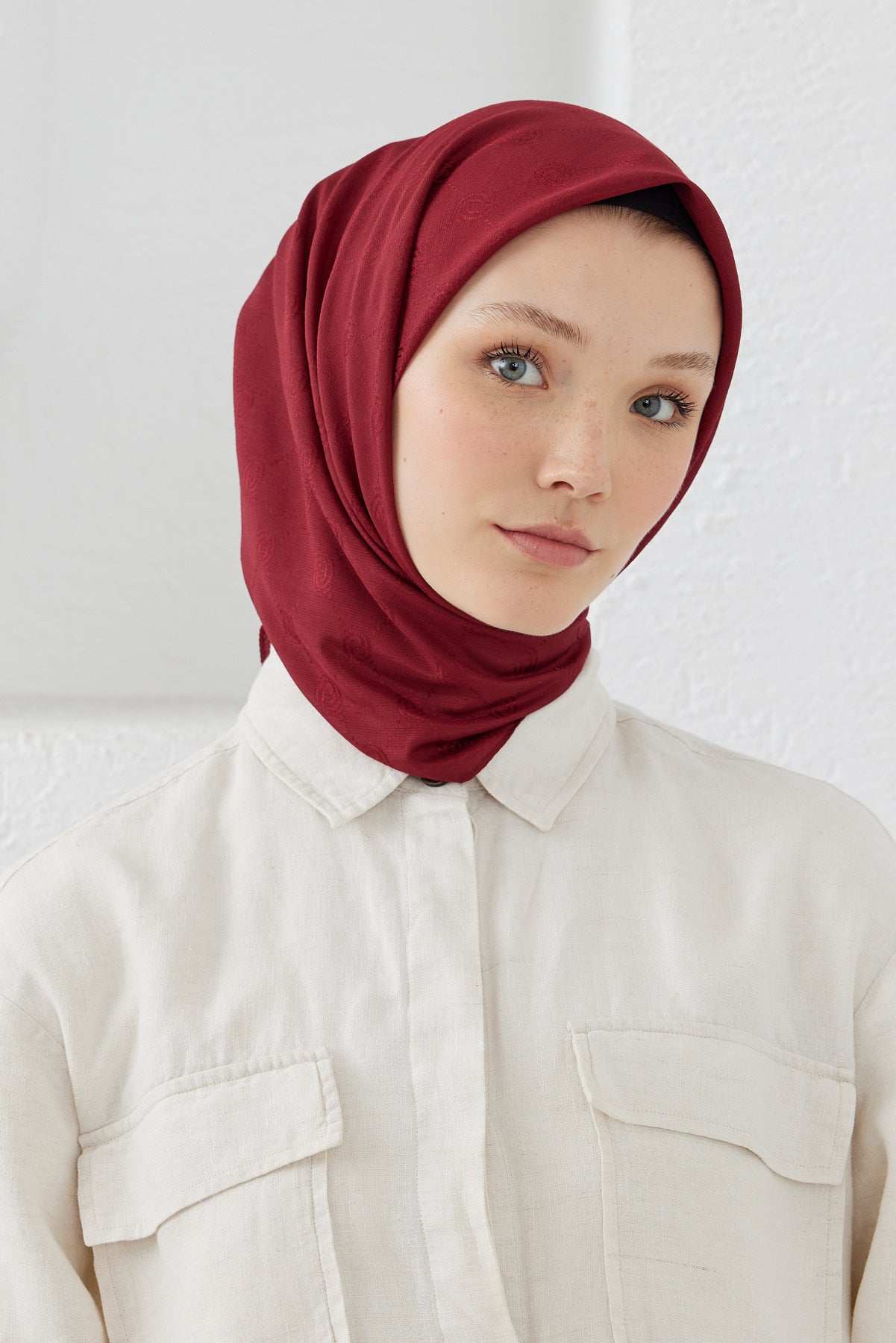 Monogram Desen Eşarp - Bordo