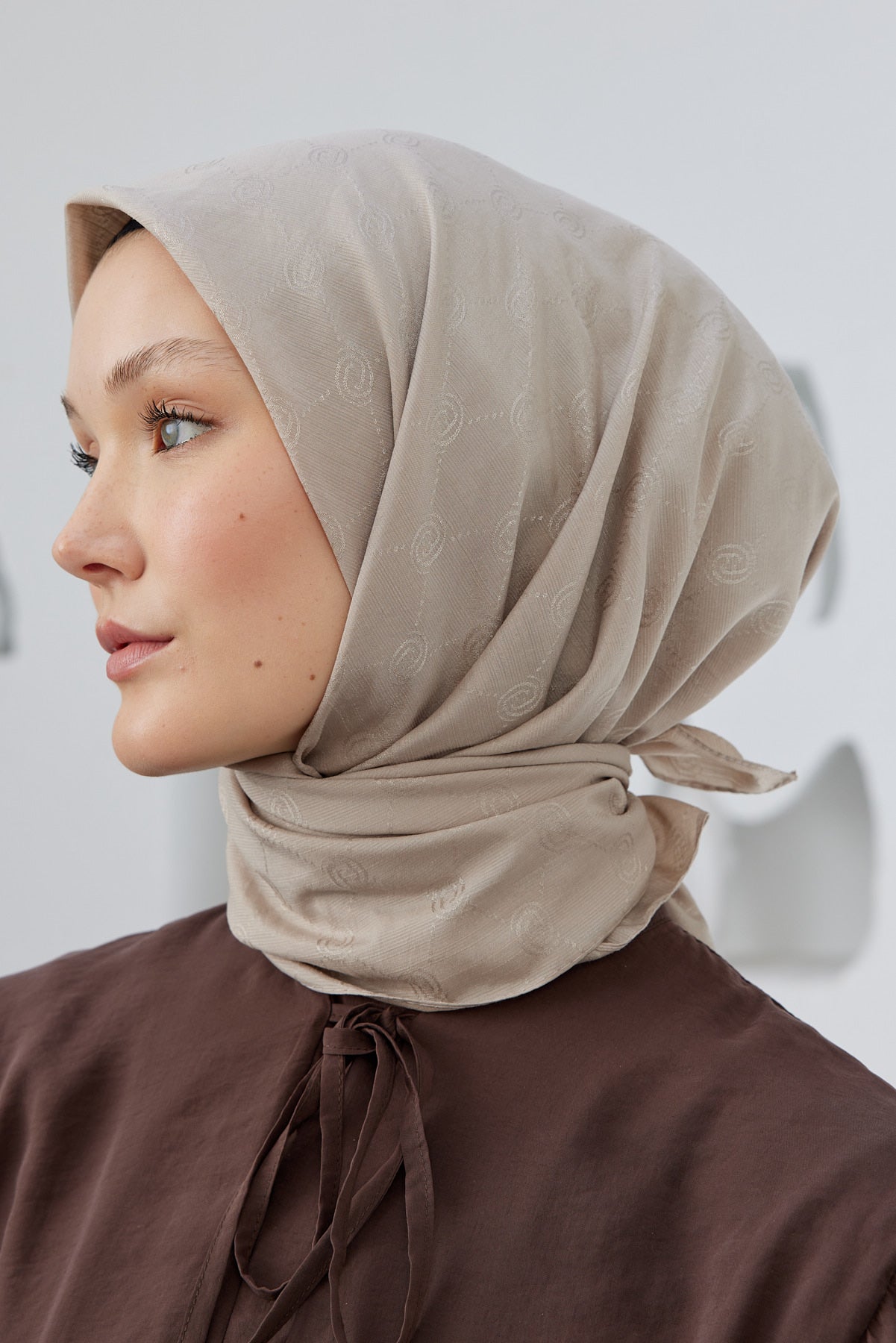 Monogram Desen Eşarp - Vizon