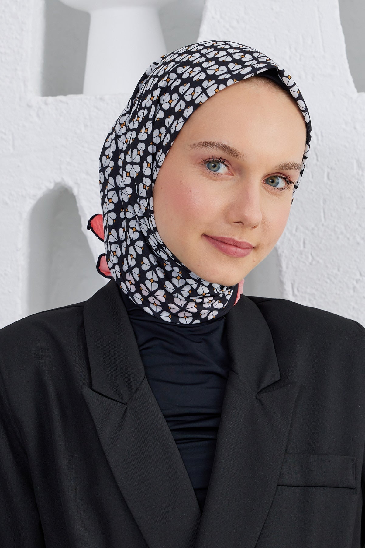 Pro Line Yonca Desen Eşarp - Siyah - Kırmızı