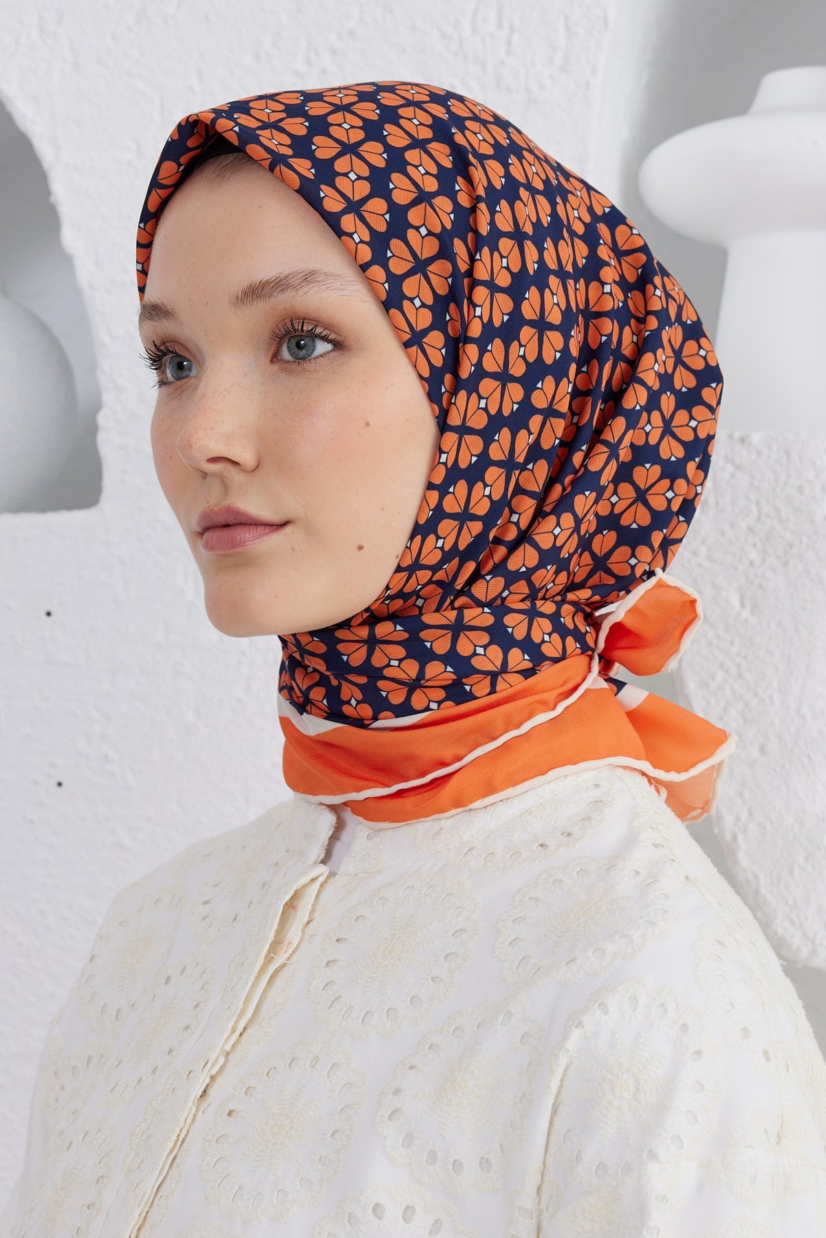 Pro Line Yonca Desen Eşarp - Lacivert - Oranj