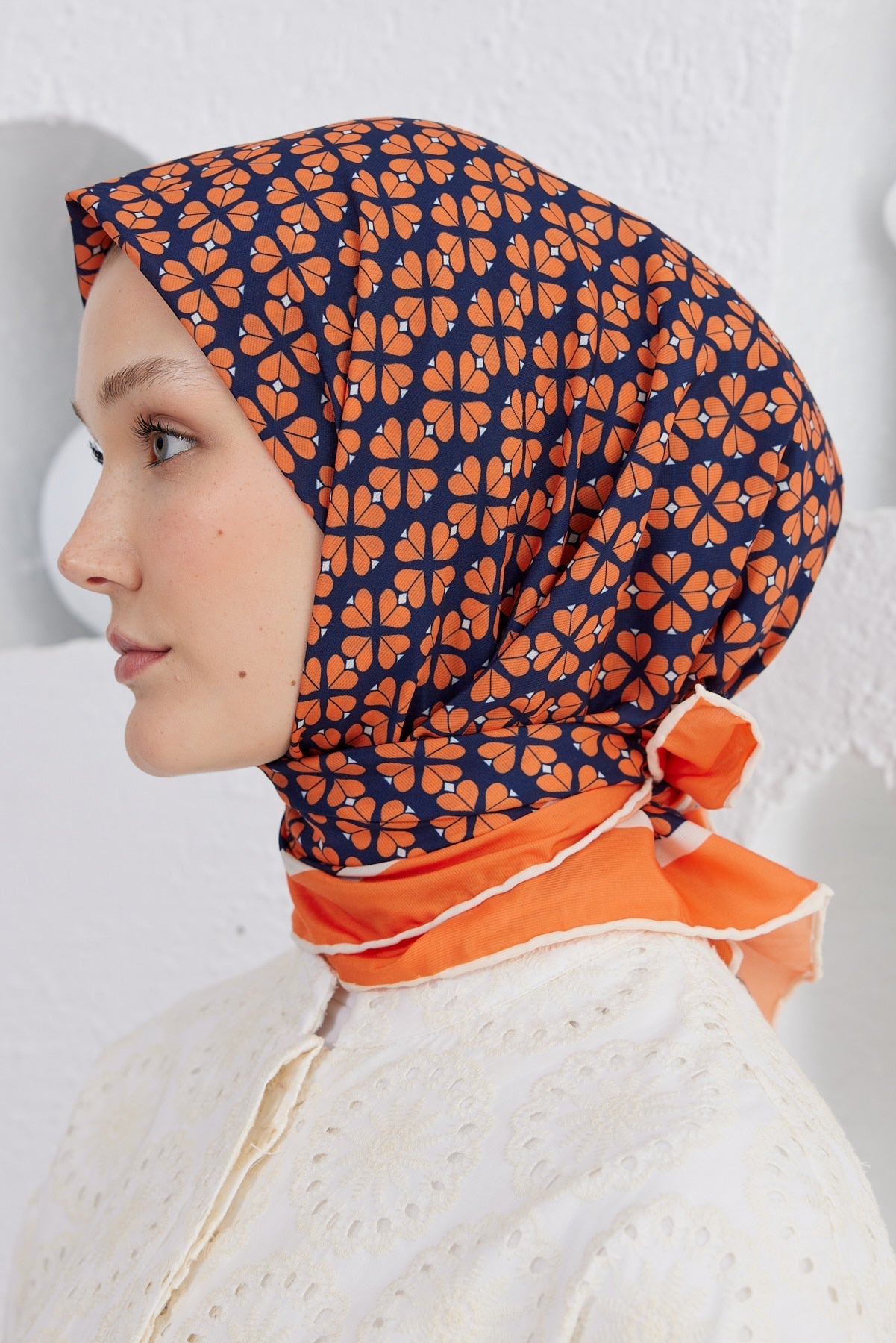 Pro Line Yonca Desen Eşarp - Lacivert - Oranj