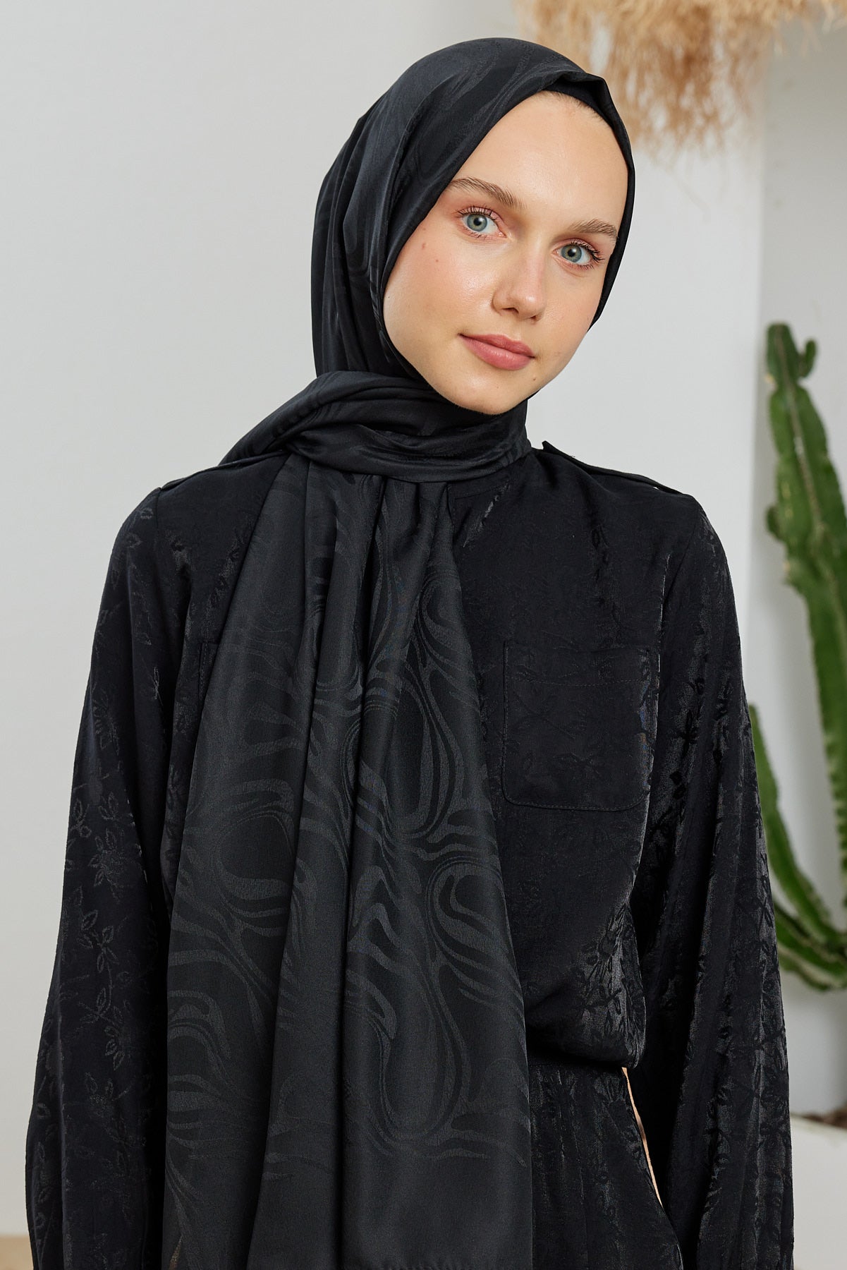 Jakar Janjan Dalga Desen Şal - Siyah