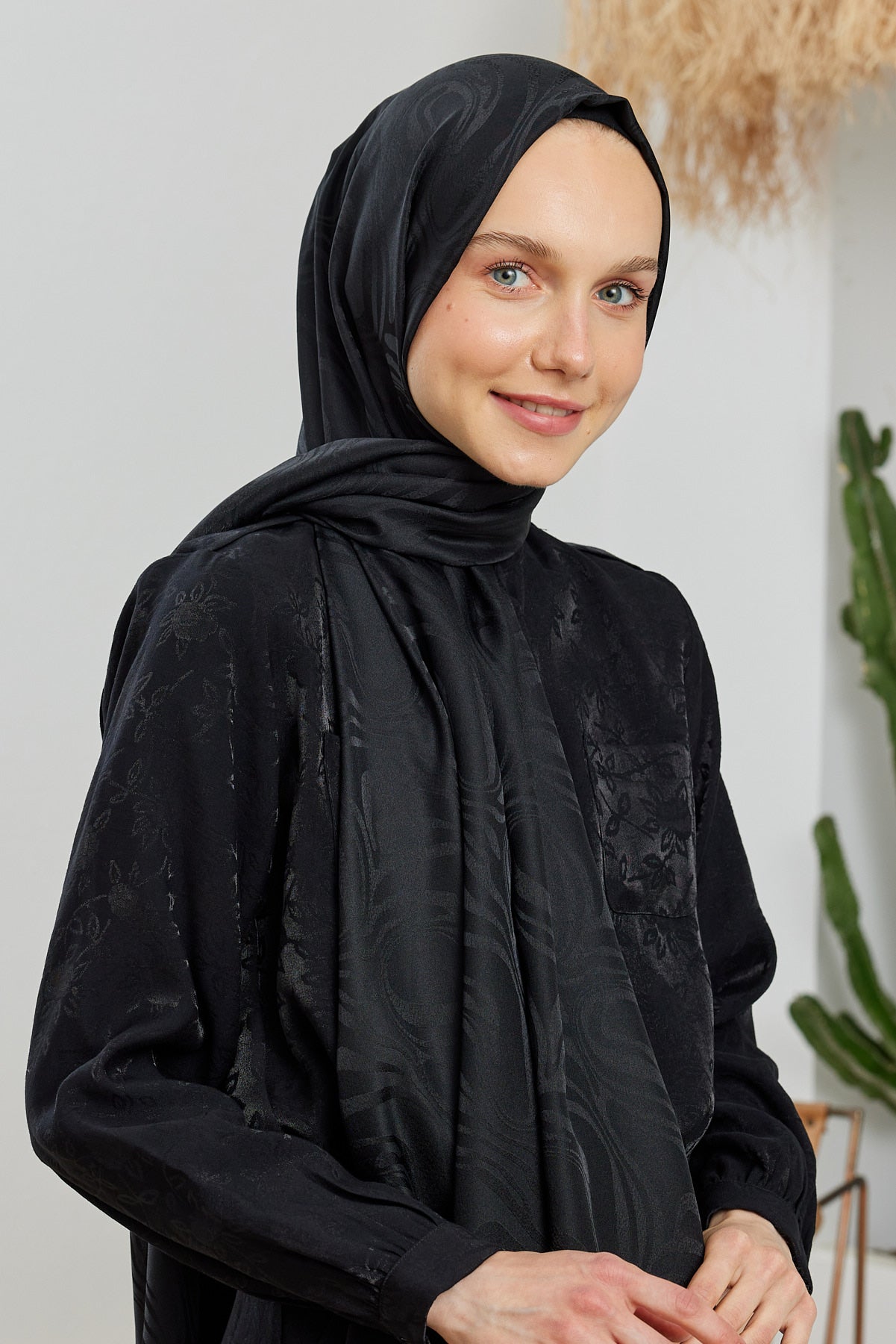 Jakar Janjan Dalga Desen Şal - Siyah