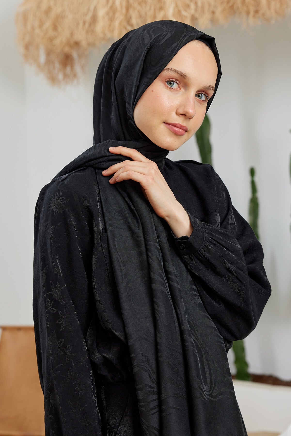 Jakar Janjan Dalga Desen Şal - Siyah