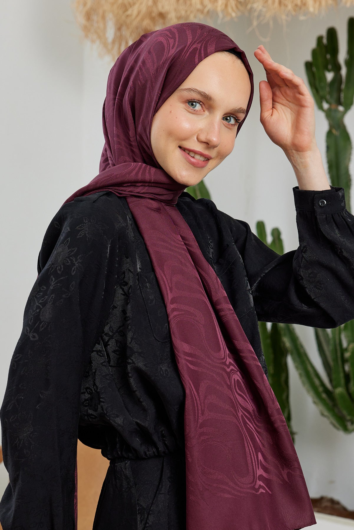 Jakar Janjan Dalga Desen Şal - Bordo