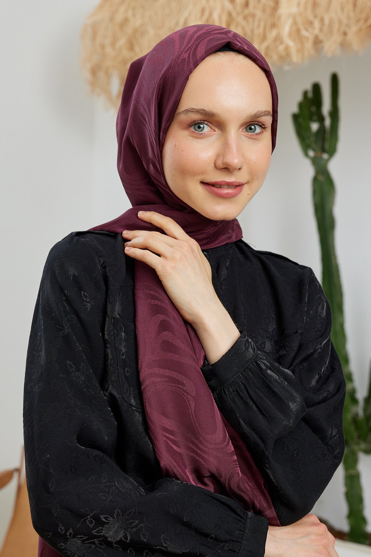 Jakar Janjan Dalga Desen Şal - Bordo