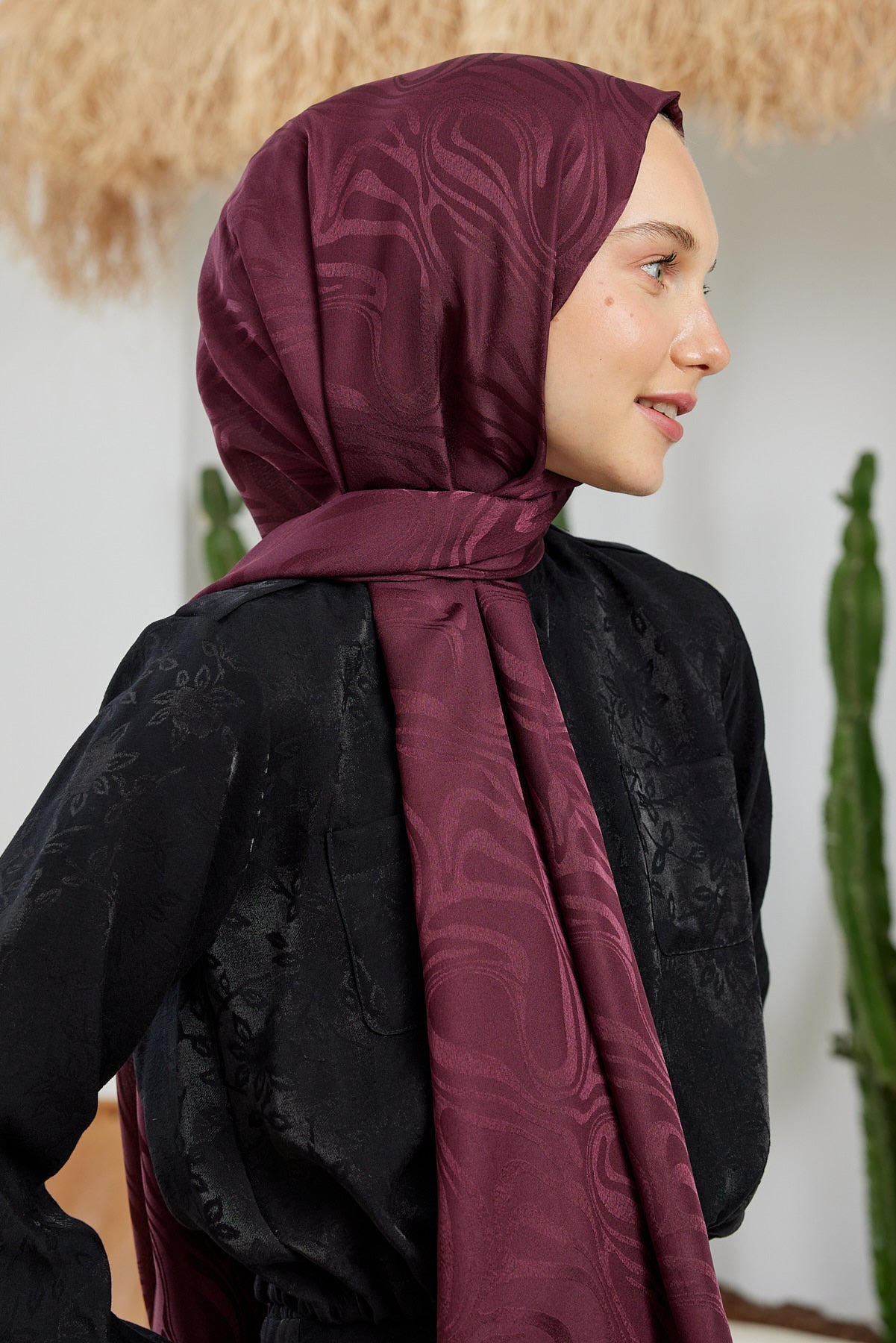 Jakar Janjan Dalga Desen Şal - Bordo