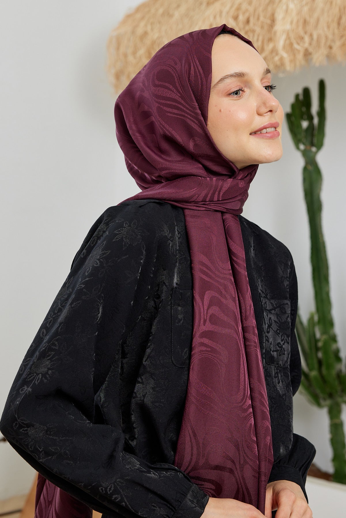 Jakar Janjan Dalga Desen Şal - Bordo