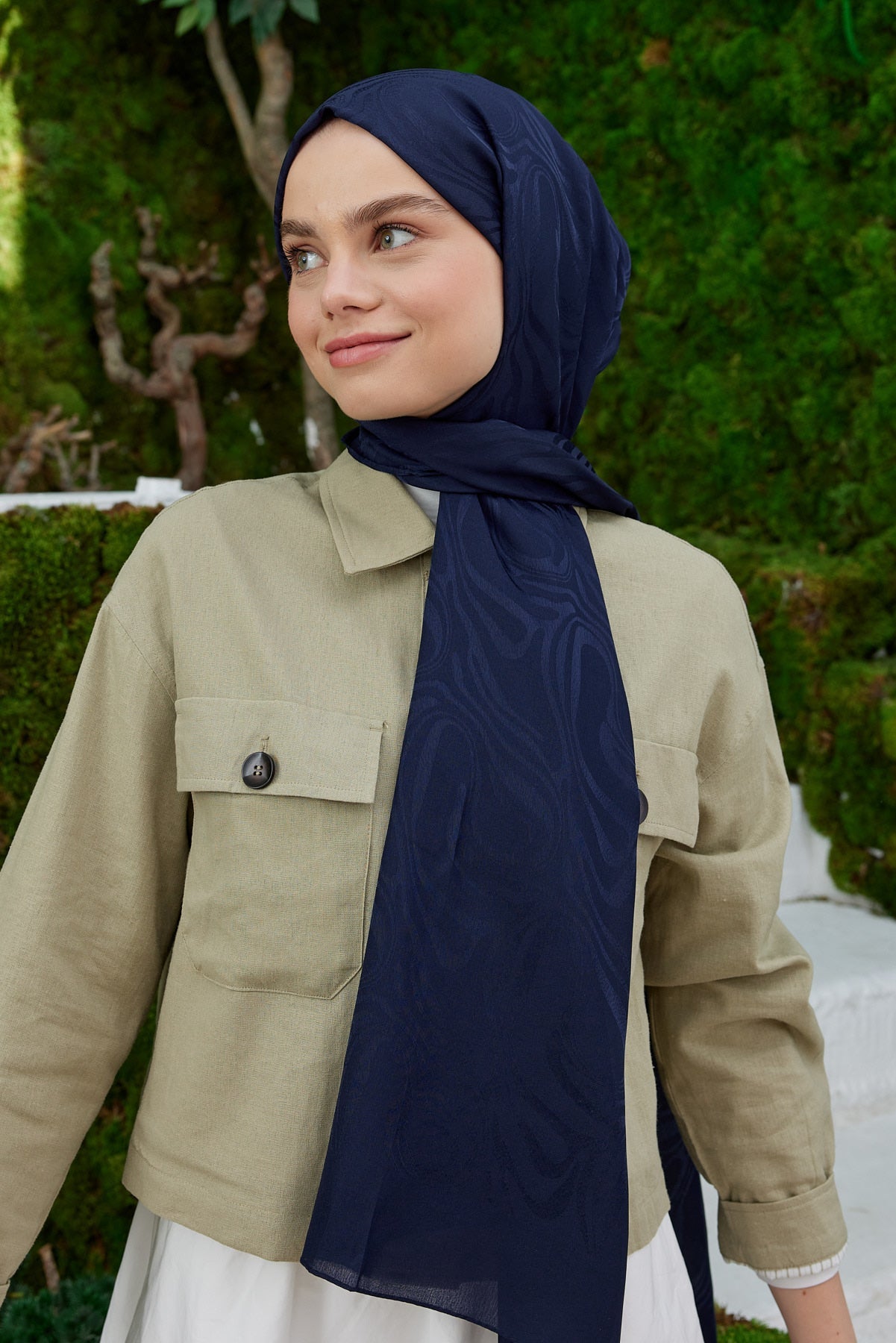 Jakar Janjan Dalga Desen Şal - Lacivert