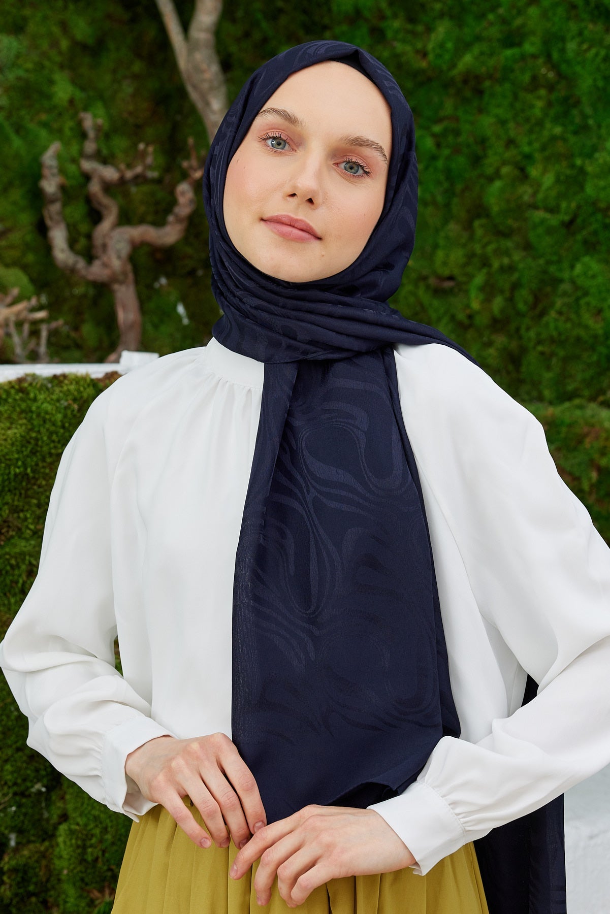 Jakar Janjan Dalga Desen Şal - Koyu Lacivert