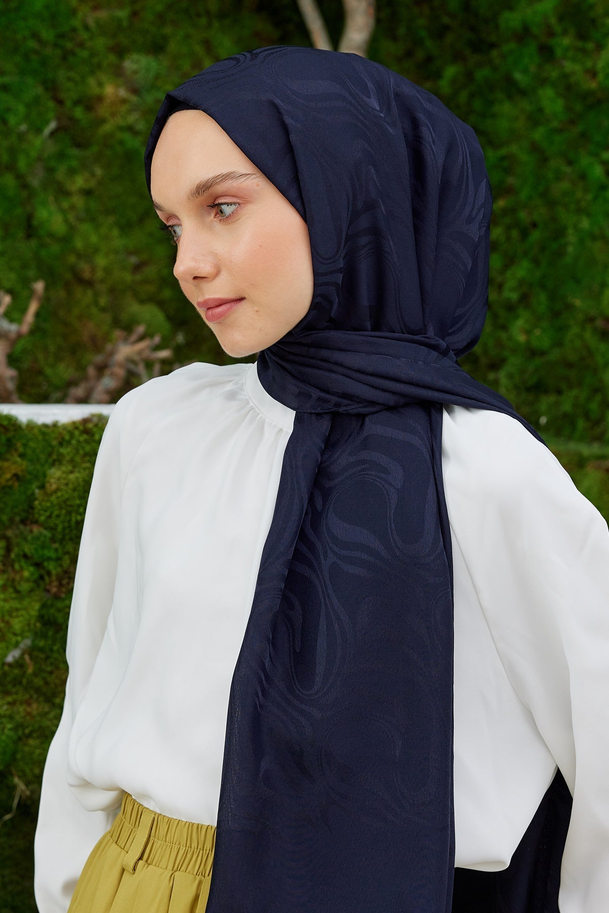 Jakar Janjan Dalga Desen Şal - Koyu Lacivert