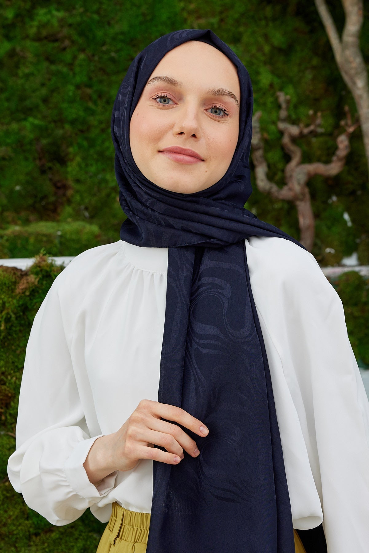 Jakar Janjan Dalga Desen Şal - Koyu Lacivert