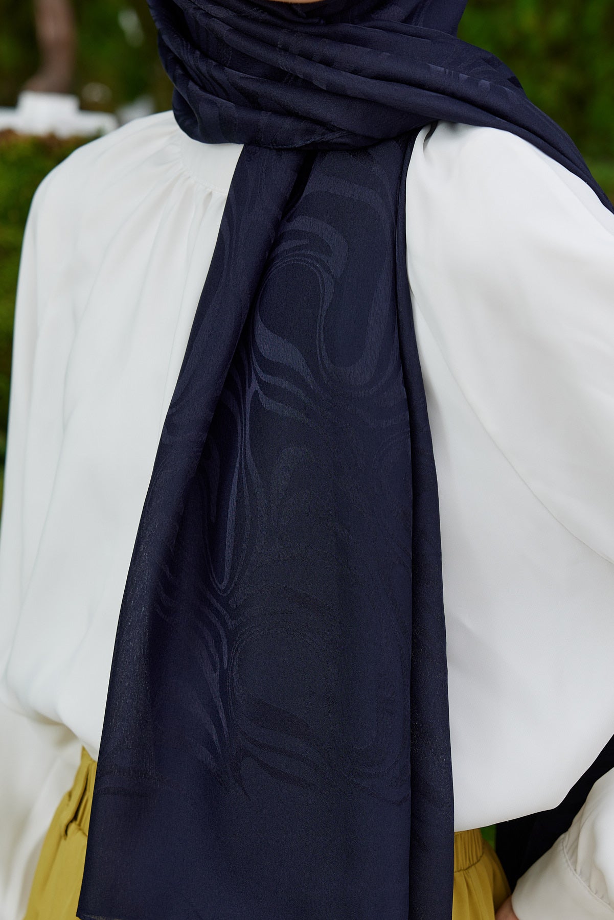 Jakar Janjan Dalga Desen Şal - Koyu Lacivert