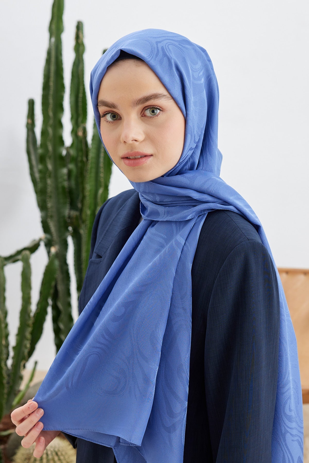 Jakar Janjan Dalga Desen Şal - İndigo