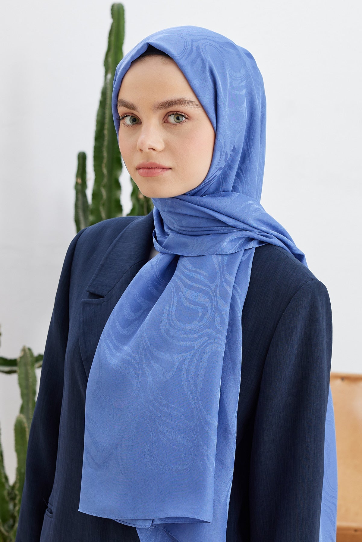 Jakar Janjan Dalga Desen Şal - İndigo