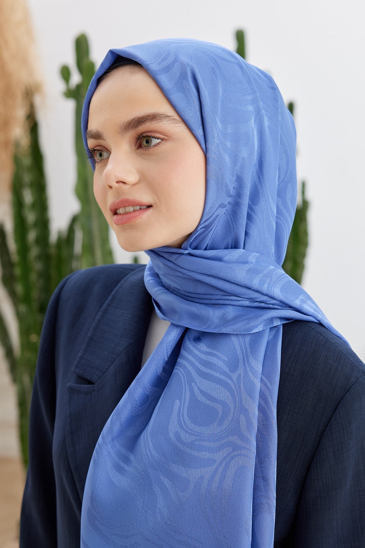 Jakar Janjan Dalga Desen Şal - İndigo