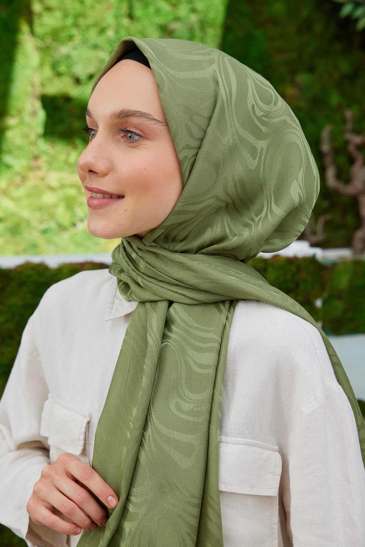 Jakar Janjan Dalga Desen Şal - Haki