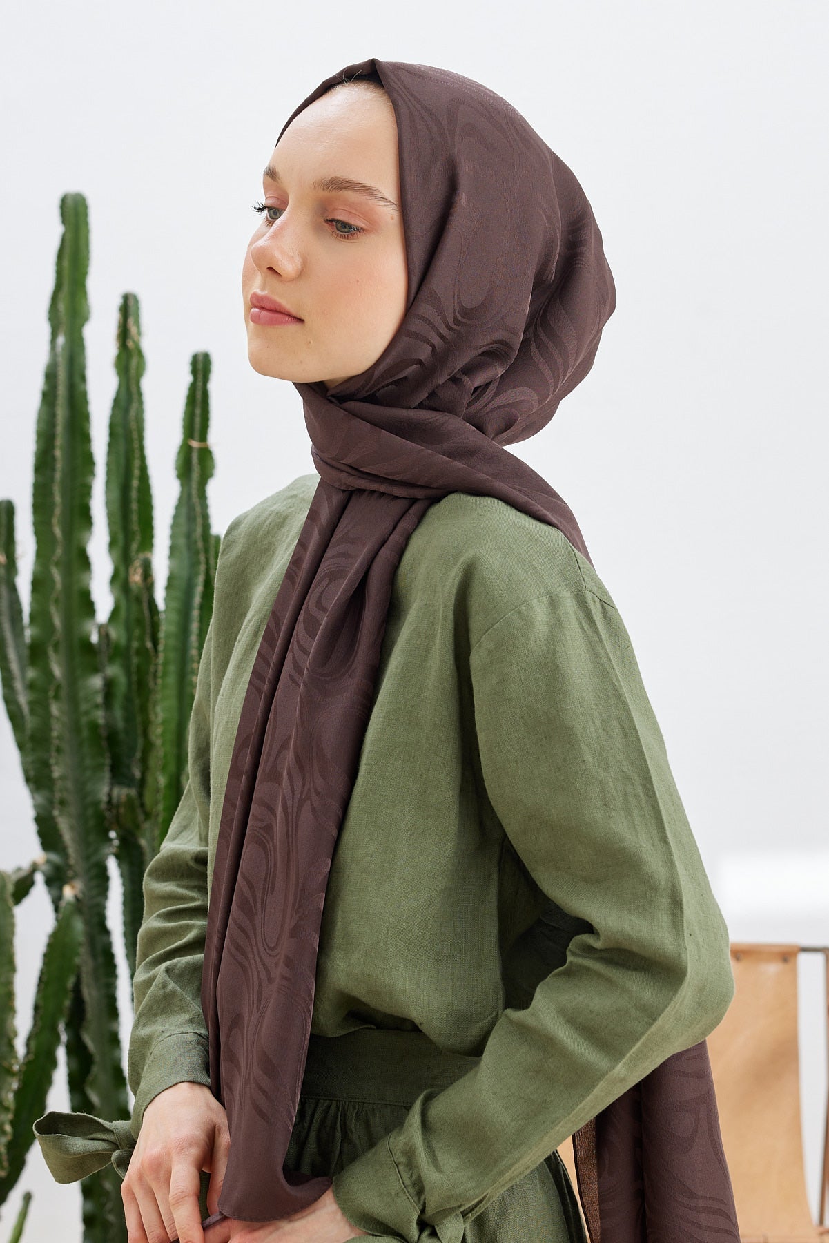 Jakar Janjan Dalga Desen Şal - Acı Kahve