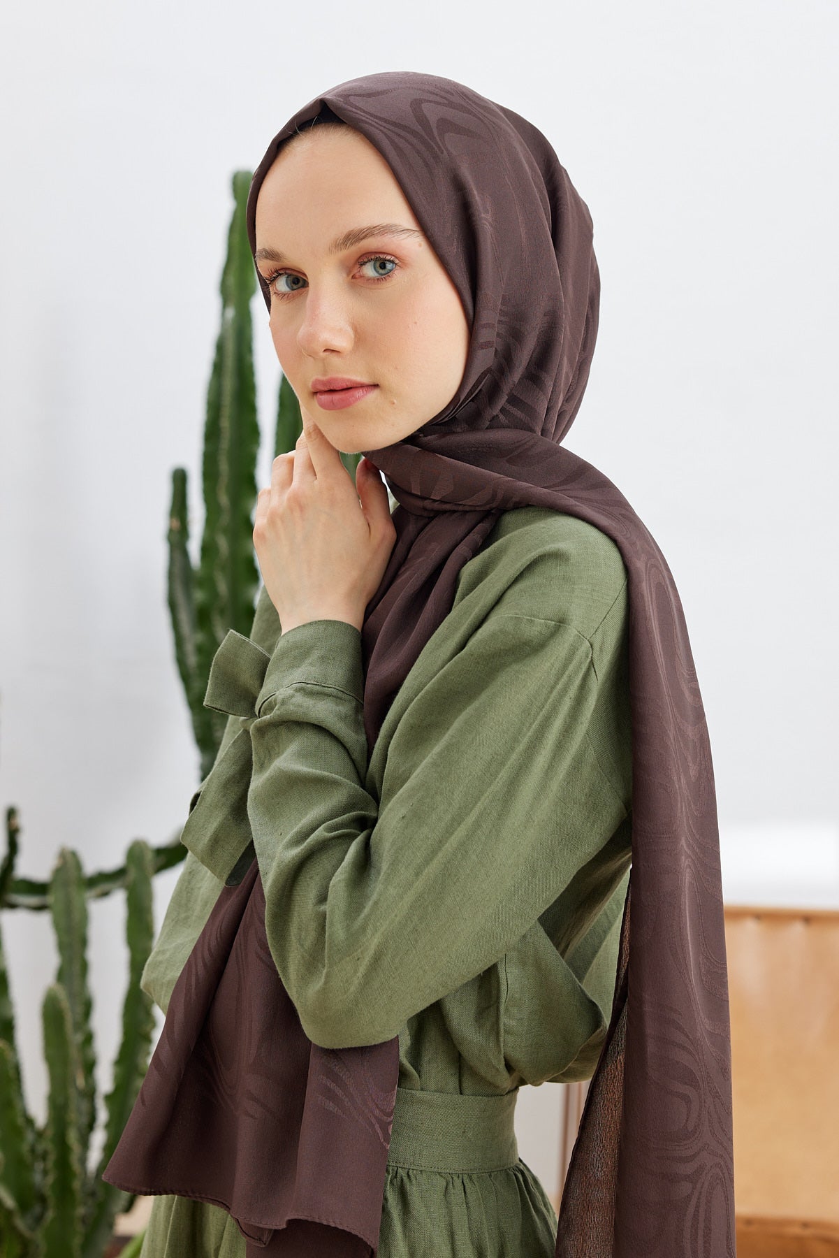 Jakar Janjan Dalga Desen Şal - Acı Kahve