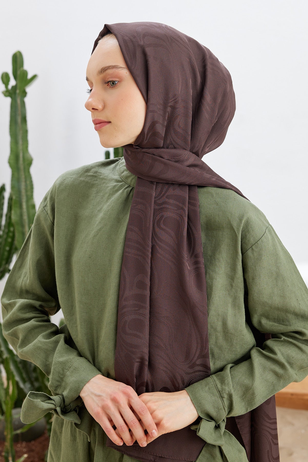 Jakar Janjan Dalga Desen Şal - Acı Kahve