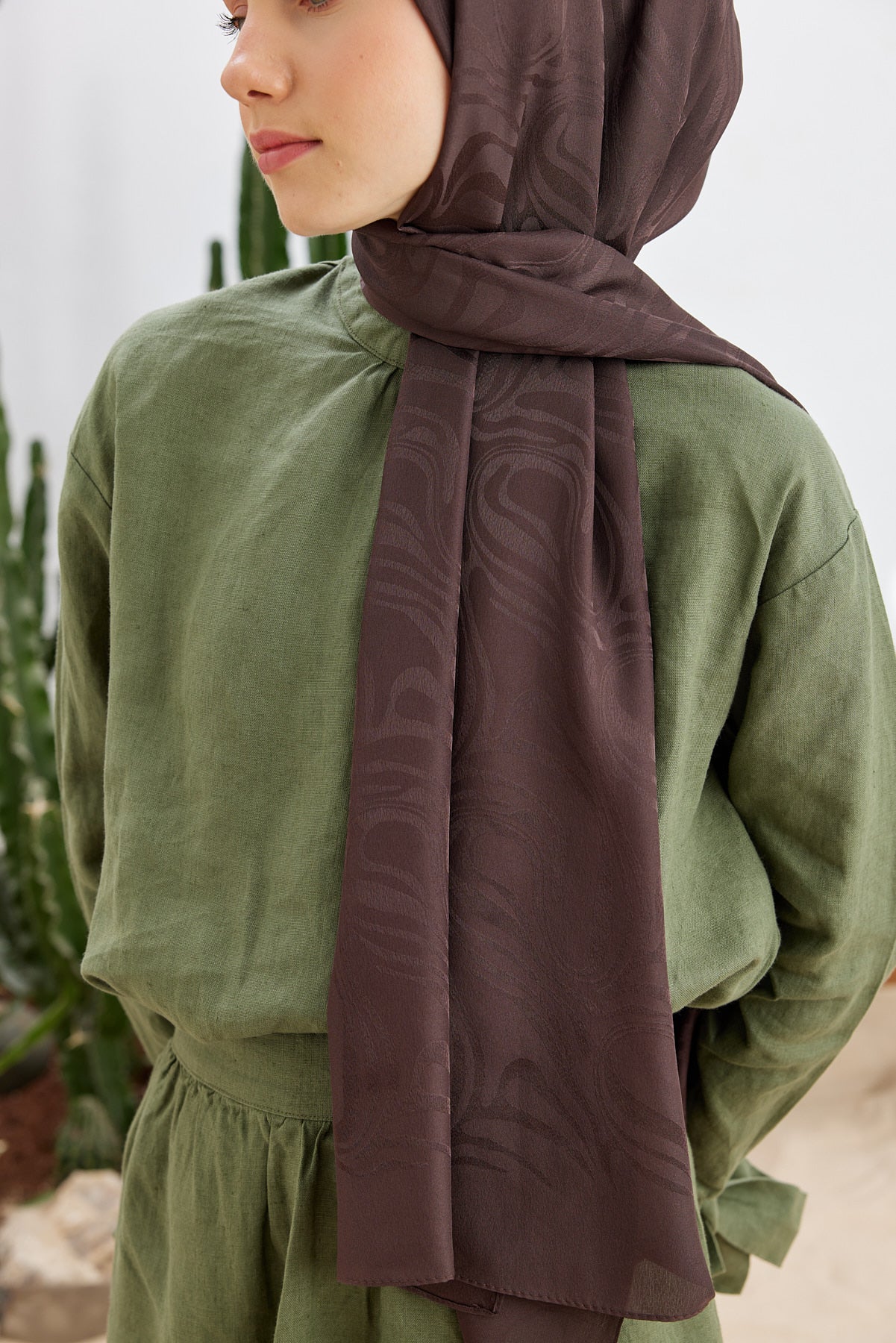 Jakar Janjan Dalga Desen Şal - Acı Kahve