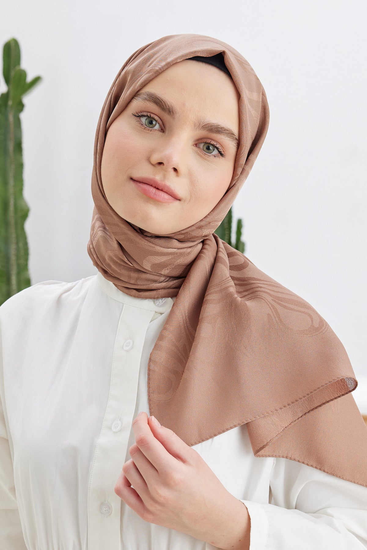 Jakar Janjan Dalga Desen Şal - Sütlü Kahve