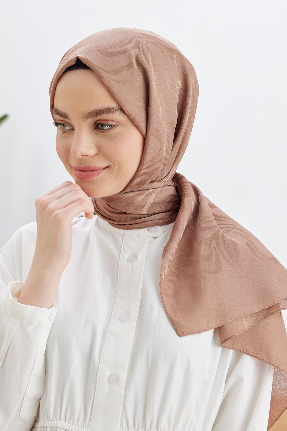 Jakar Janjan Dalga Desen Şal - Sütlü Kahve