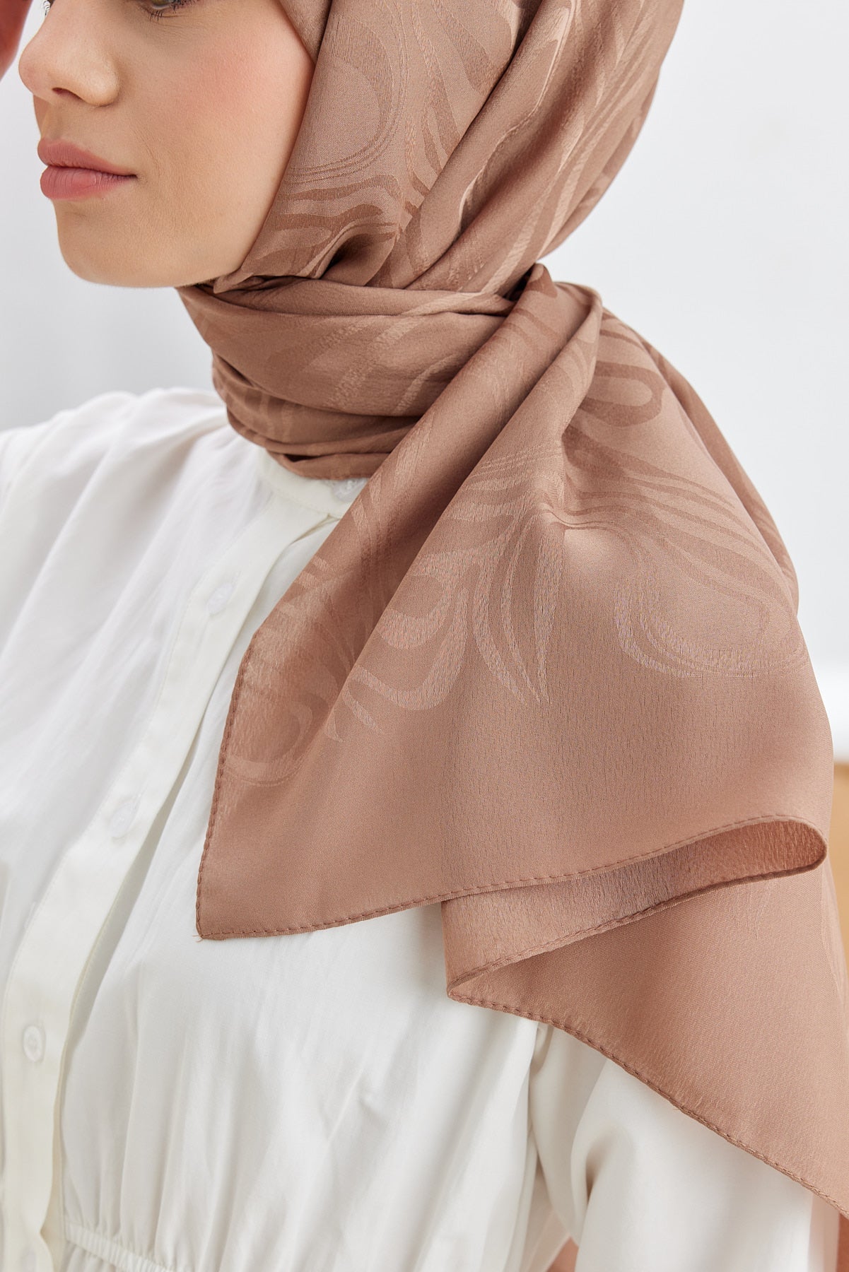 Jakar Janjan Dalga Desen Şal - Sütlü Kahve